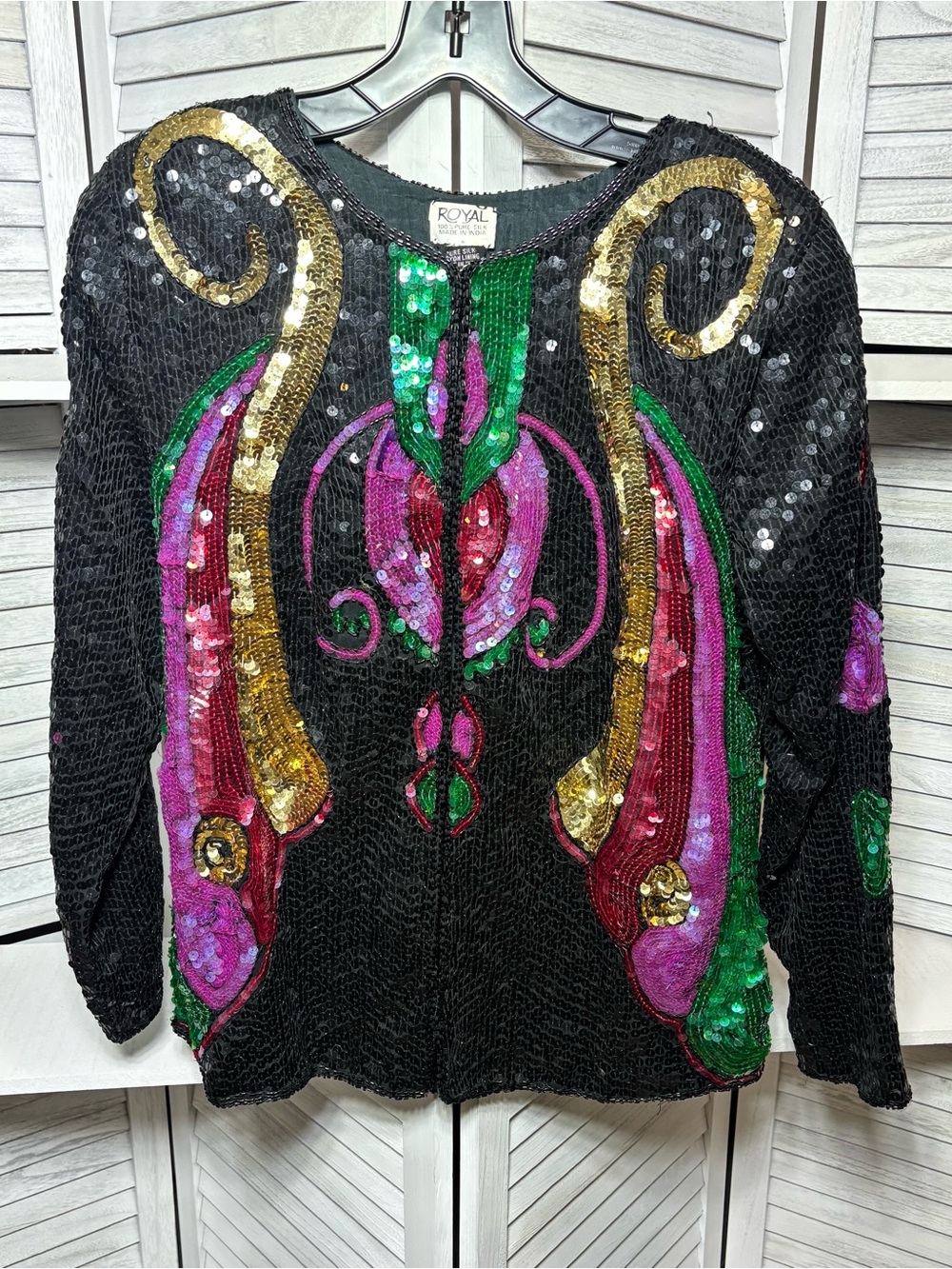 Vintage Royal 100% Pure Silk Beaded Sequined Jacket Size Small